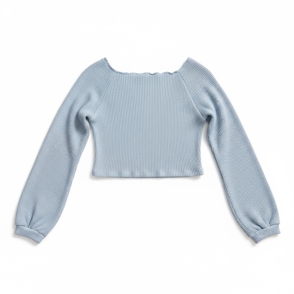 Sky Blue Ruched Women's Blouse - Picture 2 of 3